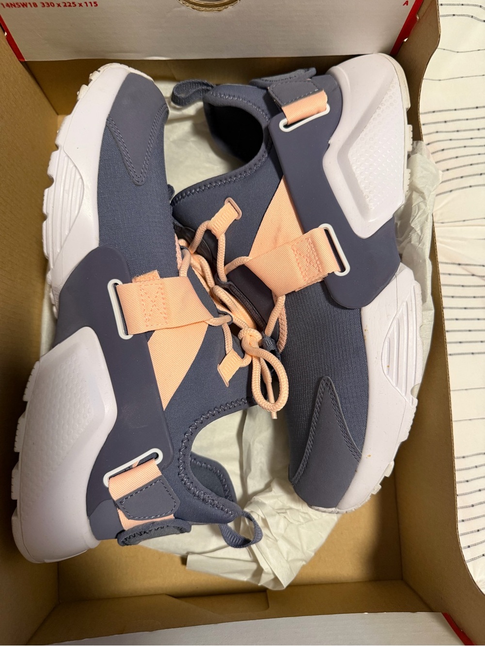 Nike Huarache Sneakers in Slate Gray and Peach - Hook-and-Loop Sport Style